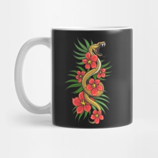 Crawling Snake with flowers and grass Leaves. Mug